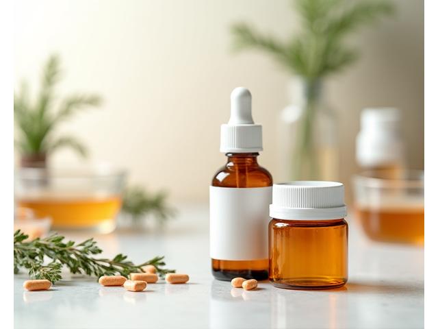 A tastefully arranged collection of high-quality supplement bottles, with green leaves and a modern, clean scientific backdrop, emphasizing purity and nature.