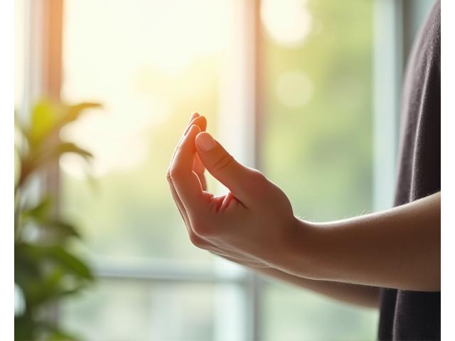 Person performing a quick, energizing stretch in the morning light